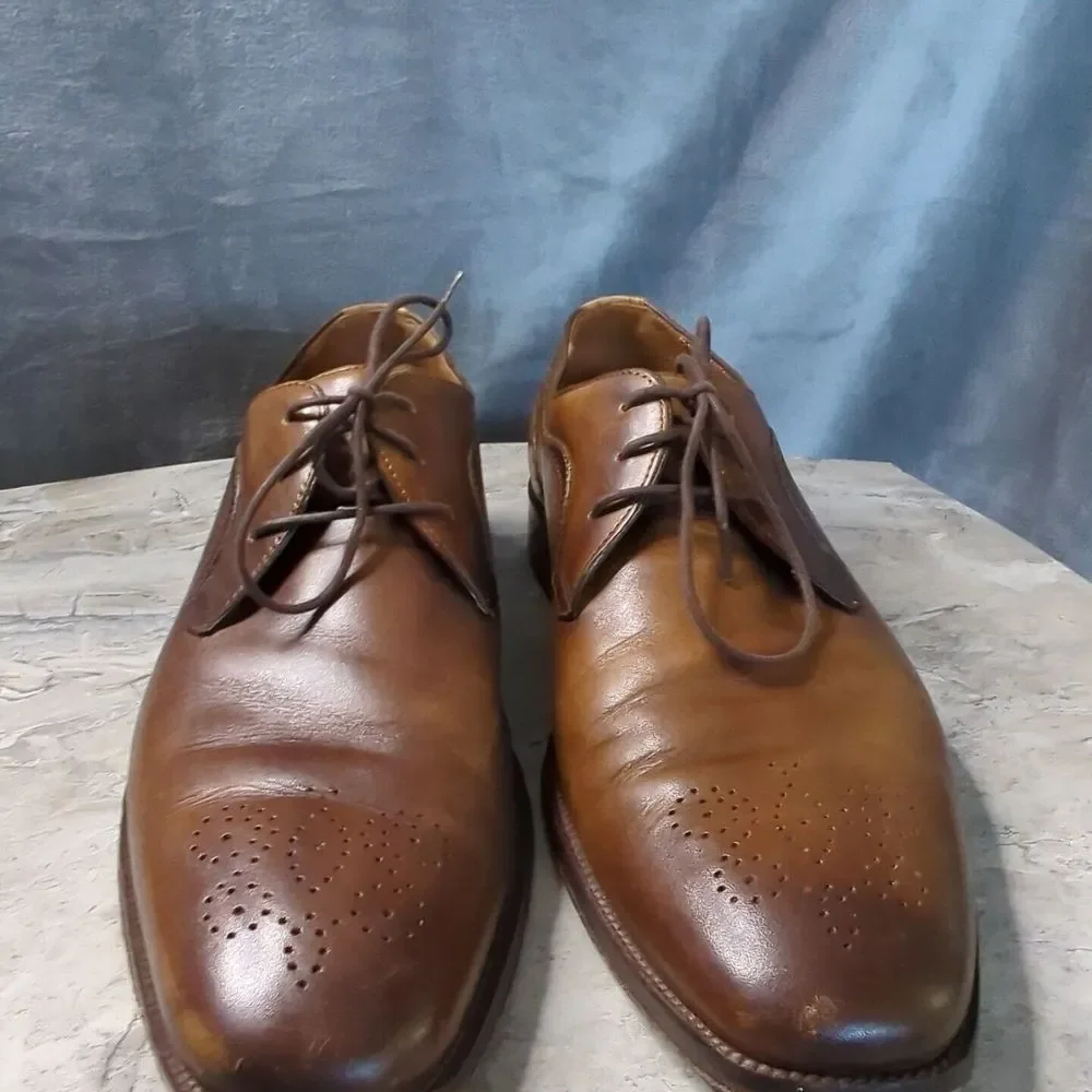 Johnston Murphy Sheepskin Medallion Toe Oxford Brown Leather 15-1760 Sz 11 M‎